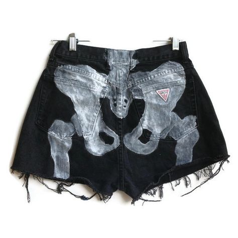 Skeleton Shorts Pelvis Bones Shorts High Waisted Black Denim Shorts, Mode Grunge, Tokyo Street Fashion, Pants Short, Rock Outfit, Diy Vetement, Shorts High Waisted, Skull Fashion, Ropa Diy