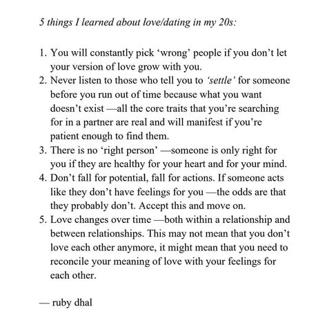 Ruby Dhal on Instagram: “A few things I learned about love in my 20s. I have an amazing new announcement coming in my newsletter! If you haven't subscribed yet,…” Things I Learned In My 20s, Things To Learn In Your 20s, Dating In Your 20s, Self Acceptance Quotes, Ruby Dhal, Acceptance Quotes, In My 20s, Your 20s, Things I Learned