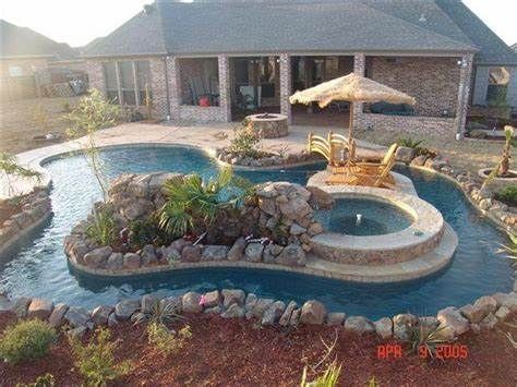 Lazy River Pool On Home Ideas 31 | Backyard lazy river, Backyard pool ... Lanterns Backyard, Lazy River Pool Backyard, Backyard Lazy River, River Pool, Lazy River Pool, Pavers Backyard, Outside Pool, Backyard Garden Diy, Pool Backyard