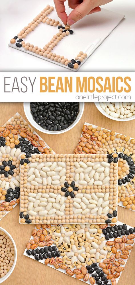 Photo of bean mosaic Simple School Age Crafts, Art And Craft Projects For Adults, Non Traditional Art Projects, Mosiac Art For Kids Craft Projects, Mosaic Crafts For Adults, Arts And Craft Activities For Middle School, Cool Art Projects For Adults, Bean Art Projects, Dried Bean Crafts