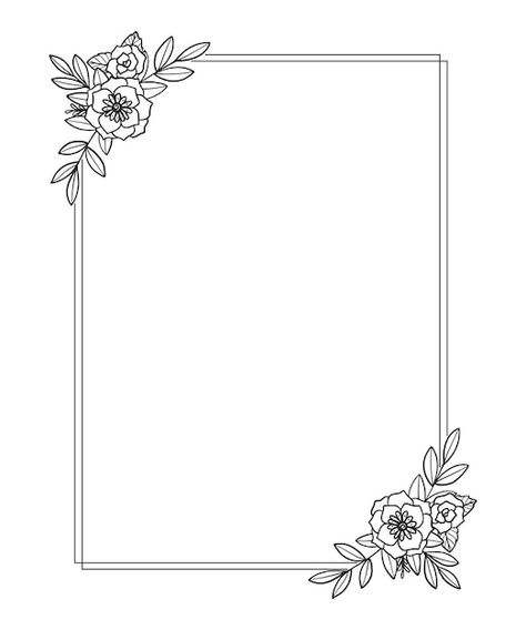 Romantic Border Design, Circle Flowers Drawing, Side Background Design, Free Borders And Frames Download, Floral Border Design Frames Hand Drawn, Border Flower Designs Drawing, Flower Border Design For Project, Wedding Borders Frames, Floral Frame Background Flower
