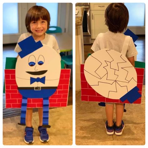 School nursery rhyme play costume Humpty Dumpty. Nursery Rhyme Characters Costumes, Nursery Rhyme Dress Up, Diy Humpty Dumpty Costume, Nursery Rhyme Dress Up Costumes, Nursery Rhyme Costumes For Kids, Nursery Rhyme Costumes, Humpty Dumpty Costume, Eyfs Nursery, Nursery Rhyme Costume