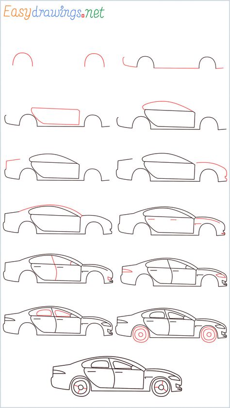 How To Draw A Car Step by Step - [13 Easy Phase] + [Video] Easy Car Drawings For Beginners, Easy Car Sketches For Beginners, How To Draw Cars Easy, Drawings Of Cars Easy, Car Drawing Tutorial Step By Step, Car Step By Step Drawing, Simple Car Sketch, Drawing Cars Easy, How To Draw A Bmw Car Step By Step