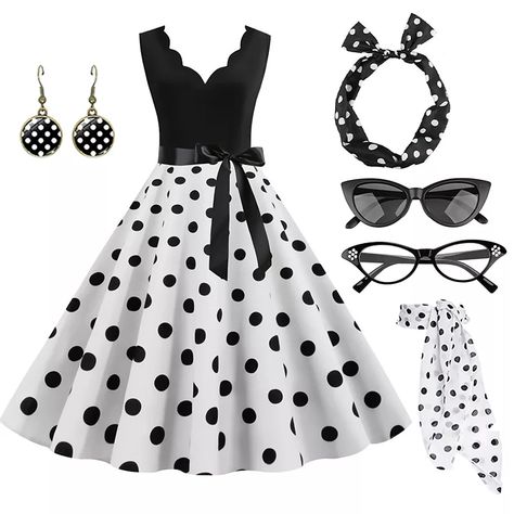 Polka Dots Retro Vintage 1950s A-Line Dress Swing Dress Flare Dress Women's Polka Dot Party / Evening Dress 2024 - $29.99 1950s Womens Fashion, 60s Fashion Women 1960s Outfits, Swing Clothes, 1950 Outfits, 90s Chola Fashion, Polka Dot Dress Vintage, Outfits 60s, 60s Outfits, 60 Outfits