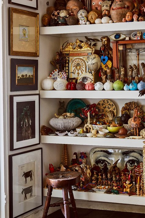 Inside a West Village Apartment With a Souvenir Collection That Seriously Stands Out West Village Apartment, Souvenir Collection, Cabinet Of Curiosity, Village Home, Cabinet Of Curiosities, Maximalist Decor, Vases For Sale, West Village, Cool Countries