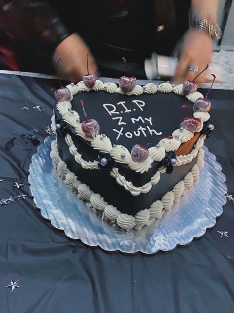 Rip Themed Party, Funeral Theme Birthday Party, Rip Teens Birthday, Rip Teenage Years Party, Anti Birthday Party, Horror Birthday Photoshoot, Rip To My Youth Cake, Grunge Party Theme, Goth 18th Birthday