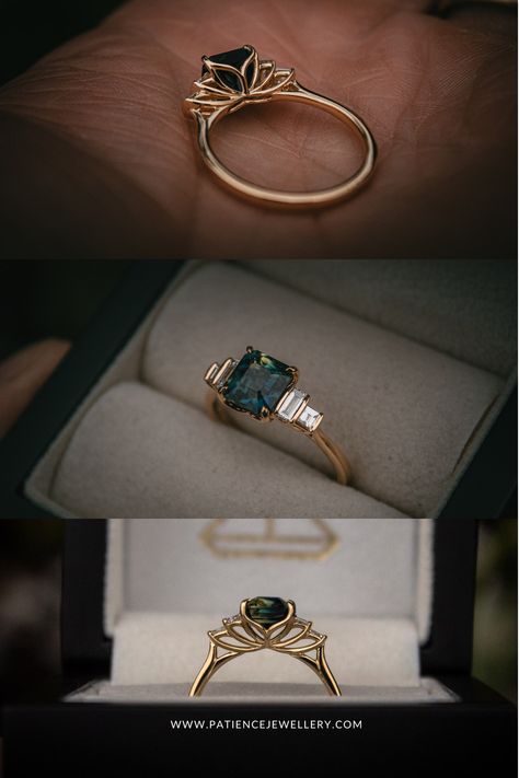 Rings That Fit Together Engagement, Triangle Sapphire Ring, Octagon Wedding Ring, Gen Stone Engagement Rings, Emerald Cut Sapphire Ring Vintage, How To Set A Stone In A Ring, Unique Engagement Rings Non Diamond, Creative Engagement Ring, Enaggement Rings