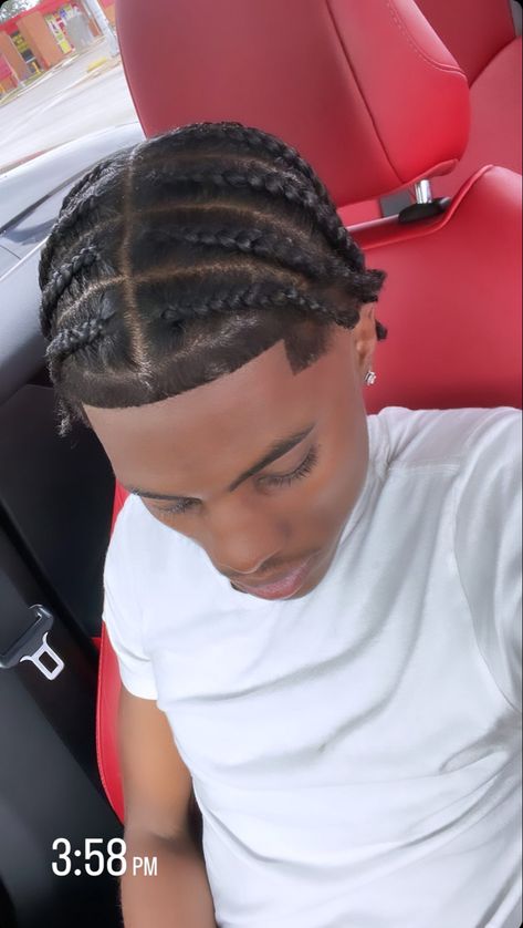 Braids Hairstyles For Men Black, Short Male Braids, Front Taper With Braids, Short Hair Braids Men Black, Men Easy Braids Hairstyles, Cornrow To The Side, Corn Rows Man, Side Way Cornrow Braids, Cool Braided Hairstyles Unique