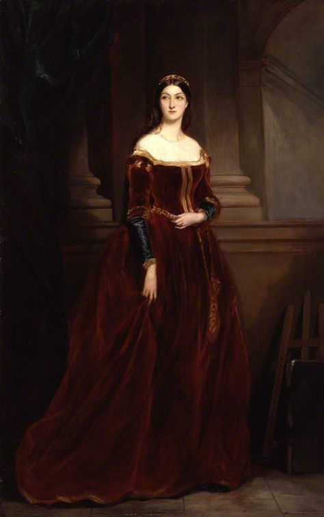 1859-60. Louisa Anne Beresford (née Stuart), Marchioness of Waterford, wore this dress for a famous multi-day 1839 fancy-dress event known as the Eglinton Tournament. She retained the dress and posed in it for Sir Francis Grant in 1859. Per her mother, Louisa’s "costumes were much admired, and looked simple and in good taste beside some of the more elaborately embroidered." National Portrait Gallery, London. Istoria Artei, John William Waterhouse, Arte Van Gogh, Historical Painting, House Targaryen, Pre Raphaelite, National Portrait Gallery, Old Paintings, A4 Poster