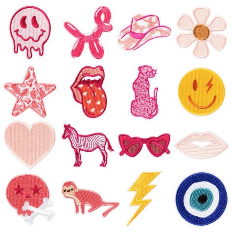 PRICES MAY VARY. PREPPY AESTHETIC PATCHES - Upgrade your fashion game with this set of preppy embroidered patches! With 16pcs in one set, you can mix and match the patches to create your own unique style. PACKAGE INCLUDING - There are 16 pcs patches of different beautiful preppy themed elements, like smile, evil eye, cowgirl hat, heart, flower, leopard, pink zebra, monkey, skull, balloon dog, enough patterns to meet your diverse needs of daily outfits. PREMIUM MATERIAL - Made of high quality emb Patch Aesthetic, Aesthetic Diy, Pink Preppy, Pink Y2k, Evil Eye Design, Bead Embroidery Patterns, Vintage Patches, Punch Needle Embroidery, Diy Hat