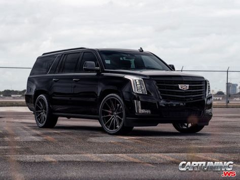 Tuning Cadillac Escalade ESV 2019 Black Cadillac Escalade, Mercedes 550, Tahoe Car, Fbi Car, Escalade Car, Blacked Out Cars, Black Cadillac, Volkswagen Passat Cc, Luxurious Vacation