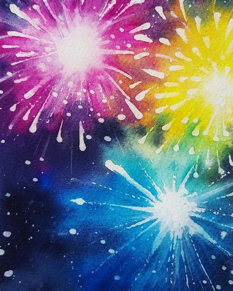 Firework Background Wallpapers, Fireworks Drawing Illustration, Fireworks Acrylic Painting, Fireworks Watercolor Painting, Fireworks Drawing Simple, Watercolour Fireworks, Firework Sketch, How To Paint Fireworks, Firework Watercolor