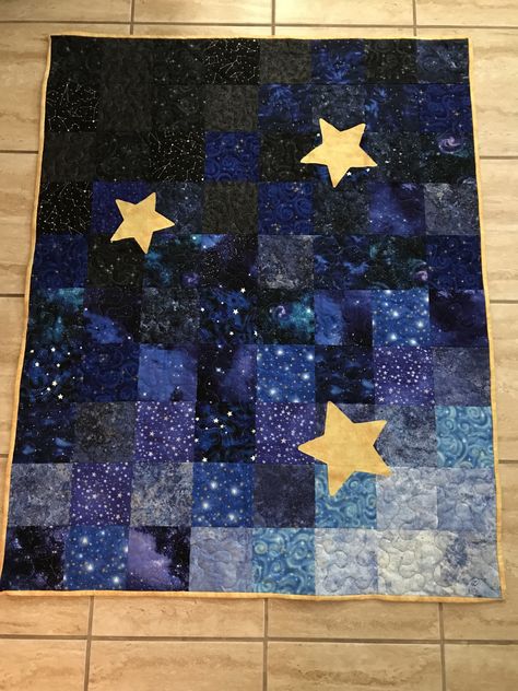 Patchwork, Night Sky Baby Quilt, Galaxy Quilt Ideas, Constellation Quilt Pattern, Space Sewing Projects, Starry Night Quilt Pattern, Night Sky Quilt Pattern, Space Quilts Ideas, Galaxy Quilt Pattern