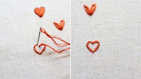 How to Embroider Hearts [5 Different Ways] - Crewel Ghoul Long And Short Stitch, Small Heart Embroidery, How To Embroider A Heart, Embroidered Hearts, Heart Knot, Embroidery Hearts, Lazy Daisy Stitch, Chain Stitch Embroidery, Pi Phi