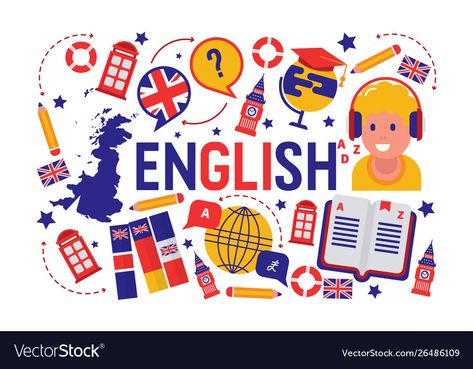 Language Learning Illustration, Learn English Wallpaper, English Class Wallpaper, Learn English Logo, English Logo Design, English Icon, English Illustration, English Cartoon, English Drawing