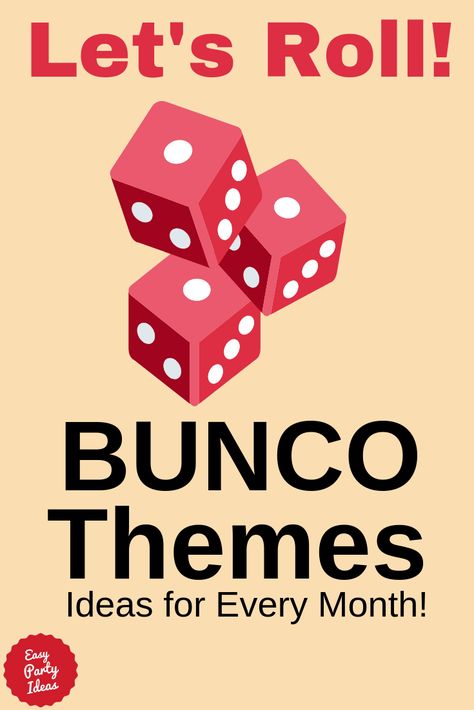 Lots of Bunco Themes - Themes for every month! Bunco Costume Ideas, Fall Themed Bunco Party, Bunco Party Themes March, Fun Bunco Themes, New Years Bunco Theme, Bunco February Theme, May Bunco Theme, Themed Bunco Parties, Football Bunco Theme