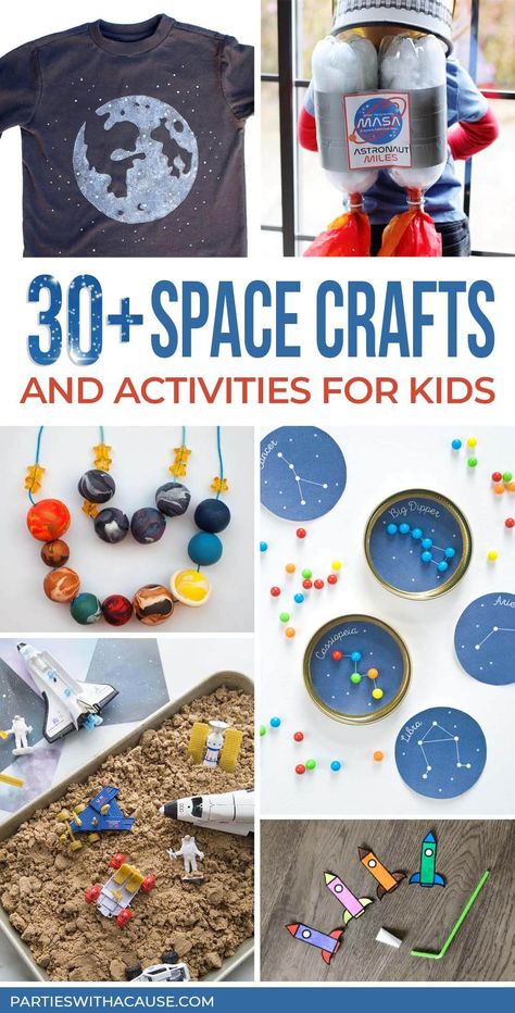 Space Art Projects For Preschoolers, Space Craft For Preschoolers, Easy Space Themed Crafts, Space Theme Birthday Activities, Space Birthday Party Crafts, Space Party Games Activities, Space Birthday Party Games Activities, Space Camp Crafts, Outer Space Party Activities