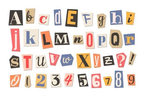 Paper style ransom note letter pack | Free Vector #Freepik #freevector #paper #alphabet #colorful #letter New Paper Letters, Ransom Letters Png, Paper Style Ransom Note Letter, Alpha Bet, Newspaper Letters, P Alphabet, Alfabet Font, O Letter, Letter Collage