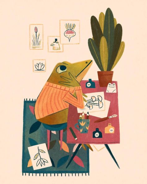 Ella Bailey on Instagram: “🐸 💭 Happy March 🌱 and it’s World Book Day too! 📚 Maybe this frog is writing a book? #illustration #illustratorsoninstagram…” March Illustration, Childrens Book Illustrations, Fun Doodles, Frog Illustration, Happy March, Yoga Business, World Book Day, Animal Study, Book Day