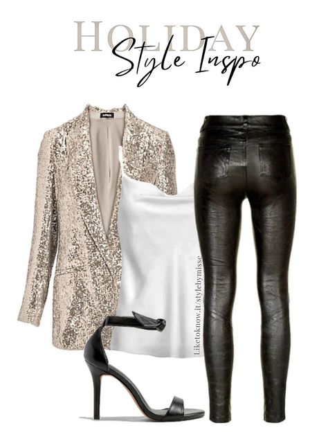Sequin Pants Holiday, Christmas Woman Outfits, Christmas Bar Hopping Outfit, Sequin Holiday Party Outfit, Holiday Blazer Outfits, Chic Christmas Outfit Party, Sequin Blazer With Jeans, Party Blazer Women, New Years Work Outfit