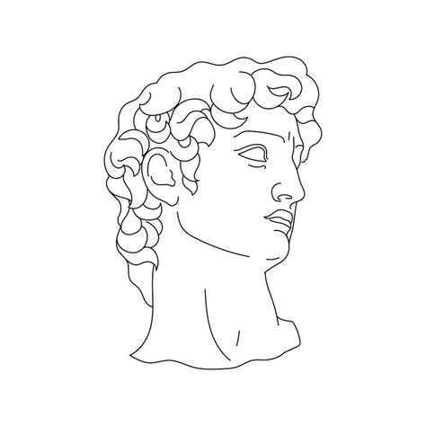 Simple Greek Mythology Drawings, Greek Statue Painting Easy, Greek Sketches Easy, Roman Head Tattoo, Greek Mythology Art Drawing Easy, Greek Mythology Outline, Greek God Line Art, Greek Face Drawing, Statue Of David Tattoo Simple