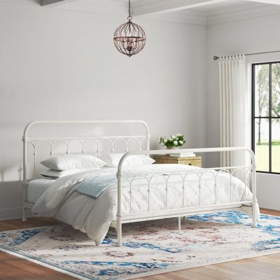 Give your bedroom the prefect touch of effortless antique elegance with this Wesling antique white metal bed. The beautifully crafted metal framing's design is timeless, and adds to the character of your room. Size: King | Kingstown Home Wesling Platform Bed Metal | 51.62 H in | Wayfair Minimal Bed Frame, Minimal Bed, White Metal Bed Frame, White Metal Bed, Beachy Bedroom, Bed Metal, Bedroom Drawing, Solid Wood Platform Bed, Standard Bed