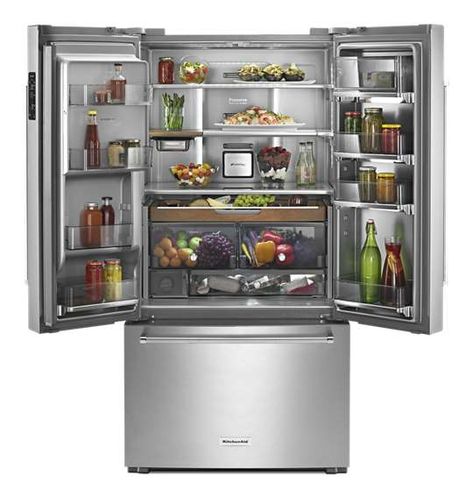 23.8 cu. ft. 36" Counter-Depth French Door Platinum Interior Refrigerator Stainless Steel KRFC704FSS | KitchenAid Kitchenaid Refrigerator, Counter Depth French Door Refrigerator, Kitchen Aid Appliances, Herb Storage, Counter Depth Refrigerator, Stainless Steel Refrigerator, Counter Depth, Fridge Organization, Up House