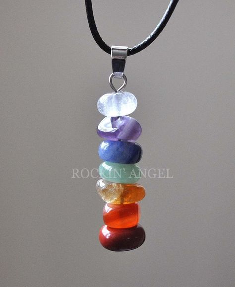 With 7 Chakra Healing Stones pendant. Gorgeous Pendant Necklace. | eBay! Fimo, Healing Stone Jewelry, Gem Stone Necklace Diy, Chakra Necklace Crystals, Chakra Stones Jewelry, Healing Stone Bracelet, Chakra Healing Stones, Healing Stones Jewelry, Chakra Pendant