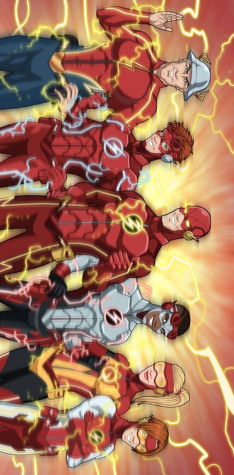 Flash Family by Phil Cho Dc Flash Art, Flash Family Dc Comics, The Flash Family, The Flash Sketch Art, The Flash Comic Art, The Flash Wallpaper, The Flash Comic, The Flash Poster, Dc Flash