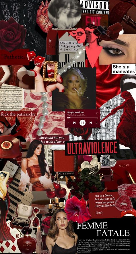 Lana Del Rey, Red Maneater Aesthetic, Maneater Wallpaper, Femme Fatale Aesthetic Outfit, Red Goth Aesthetic, 2000s Glam, Maneater Aesthetic, Coquette Red, Breakup Stories