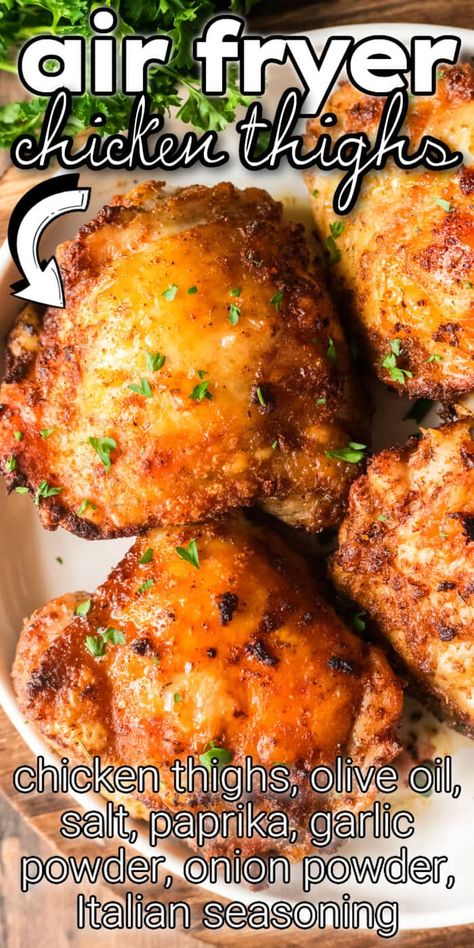 BEST AIR FRYER CHICKEN THIGHS RECIPE 40 Clove Garlic Chicken, Air Fryer Recipes Chicken Thighs, Best Chicken Thigh Recipe, Healthy Chicken Thigh Recipes, Italian Dressing Chicken, Chicken Thighs Dinner, Easy Air Fryer Recipes, Air Fryer Chicken Thighs, Parmesan Roasted Potatoes