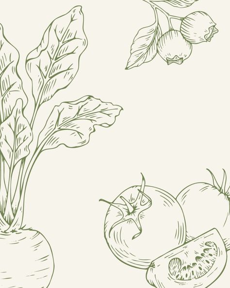 Vegetables Illustration Drawing, Vegetable Patch Illustration, Organic Food Illustration, Organic Illustration Design, Horticulture Illustration, In Season Fruits And Vegetables, Sustainability Illustration, Vegetable Sketch, Drawn Vegetables