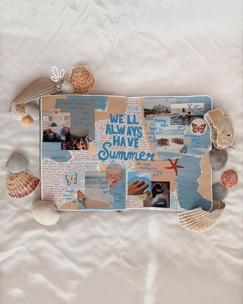 Cute Instagram Page Ideas, How To Display Scrapbooks, Florida Scrapbook Ideas, Scrapbook With Letters, Simple Aesthetic Scrapbook Ideas, We’ll Always Have Summer Aesthetic, Minimal Scrapbook Ideas, Scrapbook Beach Ideas, Scrapbook Journal Memories