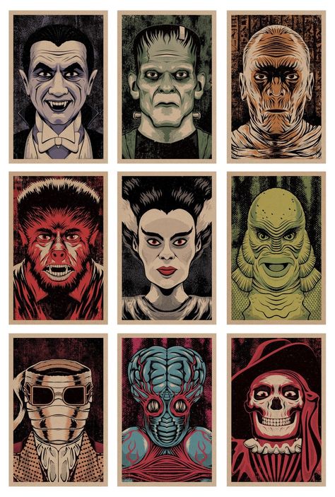 Universal Monsters Art, Monster Tattoo, Horror Artwork, Retro Horror, Horror Monsters, Famous Monsters, Invisible Man, Horror Movie Characters, Horror Movie Art