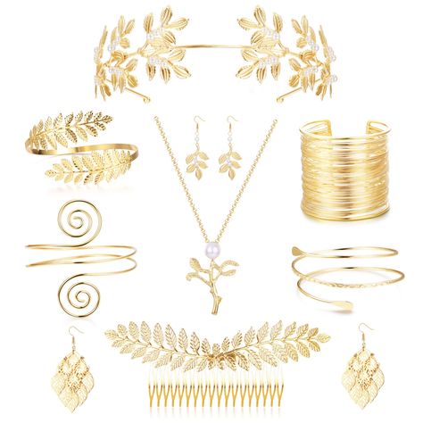 Goddess Jewelry Greek, Gaia Goddess Costume, Greek Goddess Accessories, Goddess Costume Accessories, Athena Outfit, Goddess Party Theme, Greek Goddess Jewelry, Athena Jewelry, Greek Headpiece