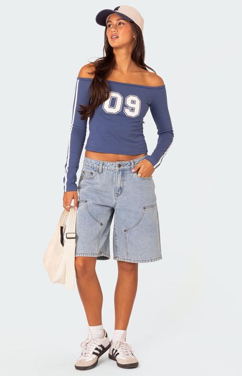 Edikted Jacqui Low Rise Denim Bermuda Shorts | PacSun Low Rise Shorts Outfits, Low Waisted Baggy Jeans, Long Denim Shorts Outfit, Baggy Shorts Outfit, Bermuda Shorts Outfit, Long Denim Shorts, Visionary Fashion, Jean Short Outfits, Denim Shorts Outfit