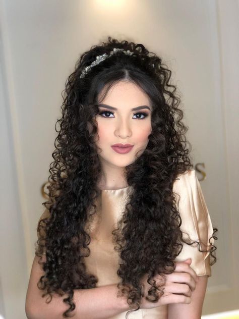 Trendy Free Long Hairstyle Ideas For Women|hairstyles beauty Balayage, Quinceanera Hairstyles Natural Curls, Curly Hair With Hair Accessories, Greek Goddess Hairstyles For Curly Hair, Quince Hair For Curly Hair, Prom Hair Ideas For Curly Hair, Curly Hairstyles With Crown Tiaras, Quincenera Hairstyles For Curly Hair, Quinceanera Hairstyles For Natural Curly Hair