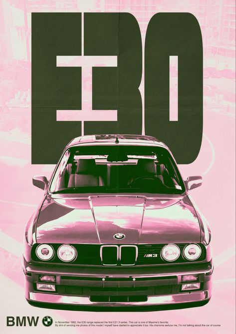 car poster e30 duochrome design 
affiche de voiture design modèle e30 kaki et rose Bmw E30 M3 Poster, Vintage Bmw Poster, Pink Car Poster, Posters Pink And Green, Bmw E36 Poster, Pink Bmw E30, Bmw E30 Poster, Bmw Poster Design, Bmw E40