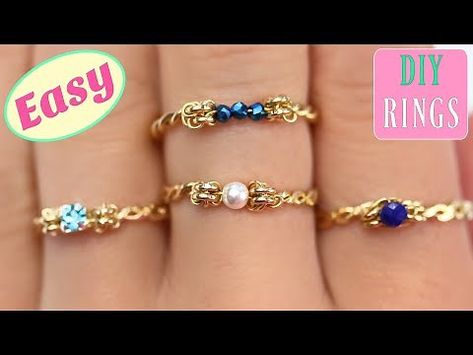 Diy Wire Rings Easy, Wire Wrapping Rings, Diy Rings Easy, Wire Jewelry Diy Tutorial, Wire Wrapped Jewelry Rings, Rings With Beads, Handmade Rings Tutorial, Diy Rings Tutorial, Wire Rings Tutorial