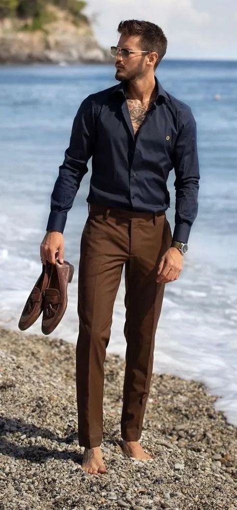 Outfits Quotes, Brown Pants Men, Classy Outfits Men, Mens Smart Casual Outfits, Stylish Shirts Men, Mens Business Casual Outfits, Shirt Outfit Men, Formal Men Outfit, Pants Outfit Men