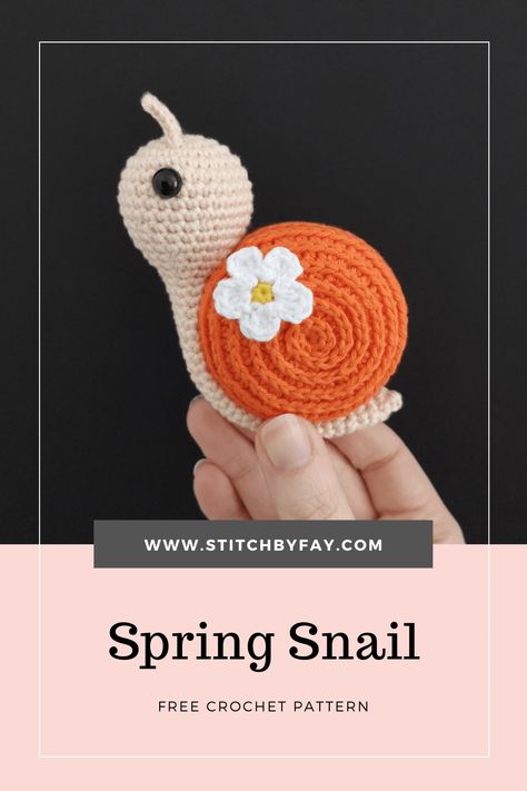 Spring Snail Crochet Pattern - Stitch by Fay Spring Crochet Ideas, Snail Crochet Pattern, Snail Crochet, Crochet Snail, Butterfly Spring, Spring Crochet, Crochet Keychain Pattern, Crochet Animals Free Patterns, Crochet Butterfly