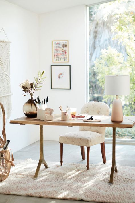 Home Office Design, Handcrafted Dining Table, Unique Desks, Anthropologie Home, Oak Planks, French Oak, Office Inspiration, Back To Nature, Oak Finish