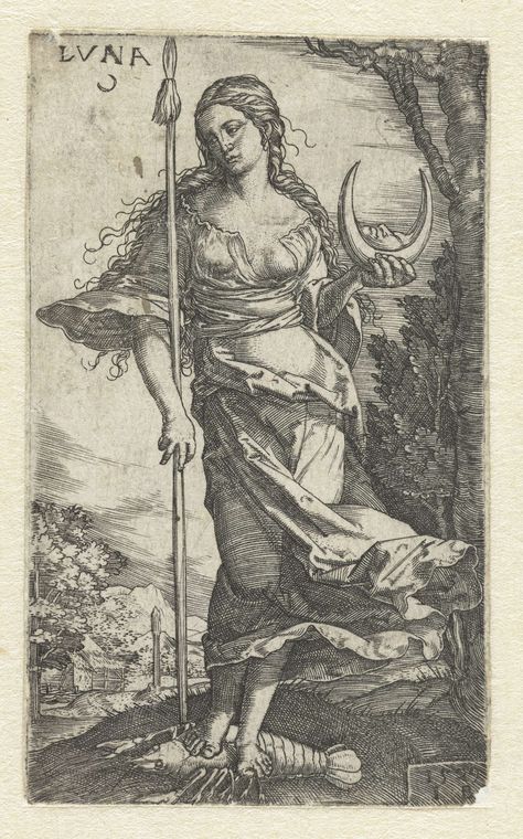 Diana, Monogrammist IB (16e eeuw), 1529 Selene Goddess Of The Moon Tattoo, Seven Planets, Selene Goddess, Arte Occulta, Esoteric Art, Art Classique, Occult Art, Arte Obscura, Arte Inspo