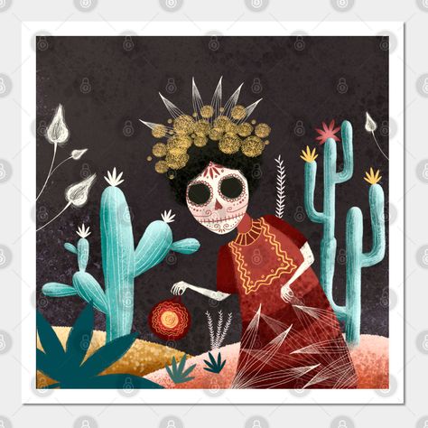 Mexican design. Sugar skull. Mexican art. Cacti The day of the Dead -- Choose from our vast selection of art prints and posters to match with your desired size to make the perfect print or poster. Pick your favorite: Movies, TV Shows, Art, and so much more! Available in mini, small, medium, large, and extra-large depending on the design. For men, women, and children. Perfect for decoration. Den Mrtvých, Mexican Folk Art Decor, Sugar Skull Illustration, Folk Art Decor, Day Of The Dead Skull, Art Hub, Art Populaire, Skull Illustration, Skull Sticker