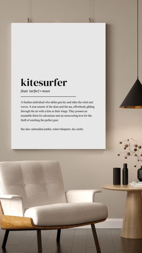 Kitesurfer difinition Poster Kiteboarding Art, Kitesurfing Aesthetic, Surfing Poster, Kite Board, Design Studio Workspace, Kite Designs, Definition Poster, Surf Gifts, Surf Decor