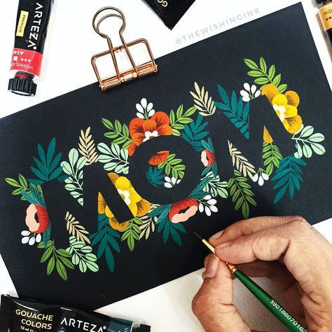 Gouache On Black Paper Paintings, Painting Ideas To Gift Someone, Paint Ideas On Paper, Guache On Black Paper, Floral Gouache Painting, Cute Gouache Illustration, Gouache Black Paper, Gouache Birthday Card, Painting In Black Paper