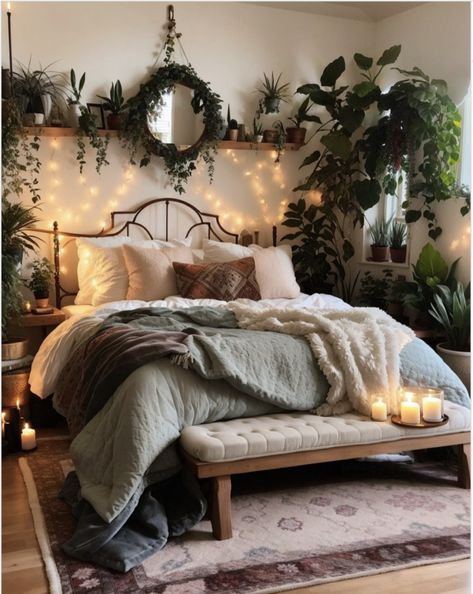 30 Romantic Master Bedroom Decor Ideas You Will Love Rustic Gothic Bedroom, Master Bedrooms Decor Plants, Gothic Romantic Bedroom, Love Room Romantic, Boho Gothic Bedroom, Plant Themed Bedroom, Master Bedrooms Decor Romantic, Cottage Core Bedroom Ideas, Candle Decor Bedroom