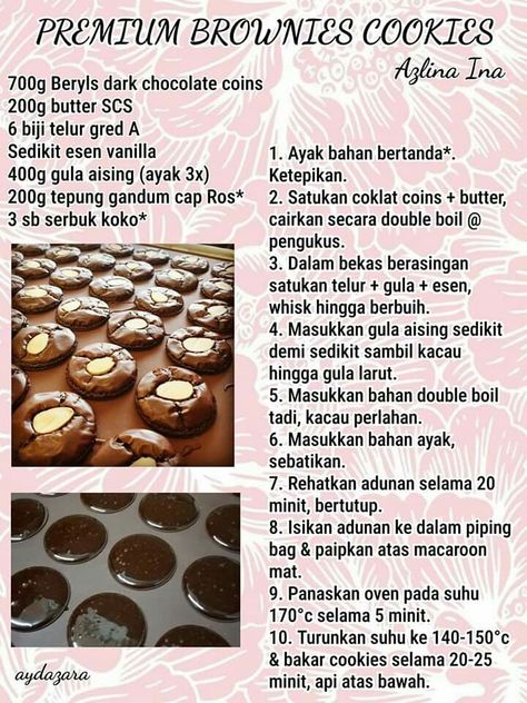 Premium brownies cookies Resepi Cookies, Brownies Bites, Cadbury Cookies, Raya Cookies, Eid Cookies, Kuih Raya, Brownie Cake Recipe, Biskut Raya, Kuih Lapis