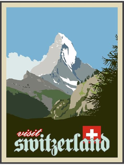 "Visit Switzerland Vintage Travel Poster Graphic" Poster by axialdesigns | Redbubble Graphic Stickers, Vintage Ski Posters, Switzerland Cities, Visit Switzerland, Tourism Poster, Ski Posters, Retro Travel Poster, Vintage Travel Poster, Switzerland Travel