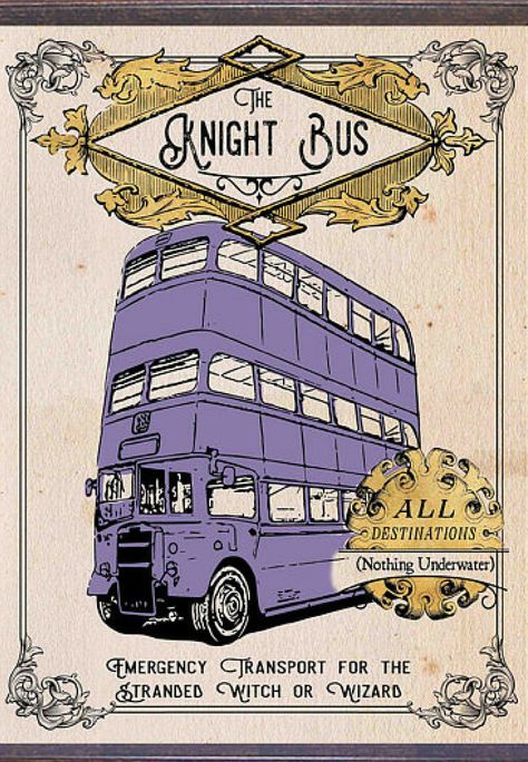 Harry Potter Night, Bus Illustration, Harry Potter Bathroom, Hery Potter, Knight Bus, Imprimibles Harry Potter, Vintage Style Poster, Harry Potter Room Decor, Harry Potter Printables